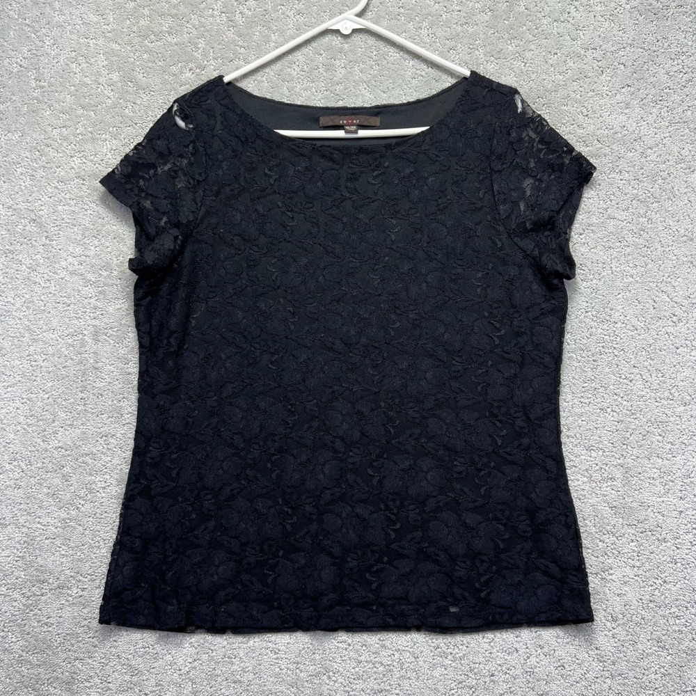 Fever Blouse Top Womens XL Black Floral Lace Layered Short Sleeve Whimsigoth S
